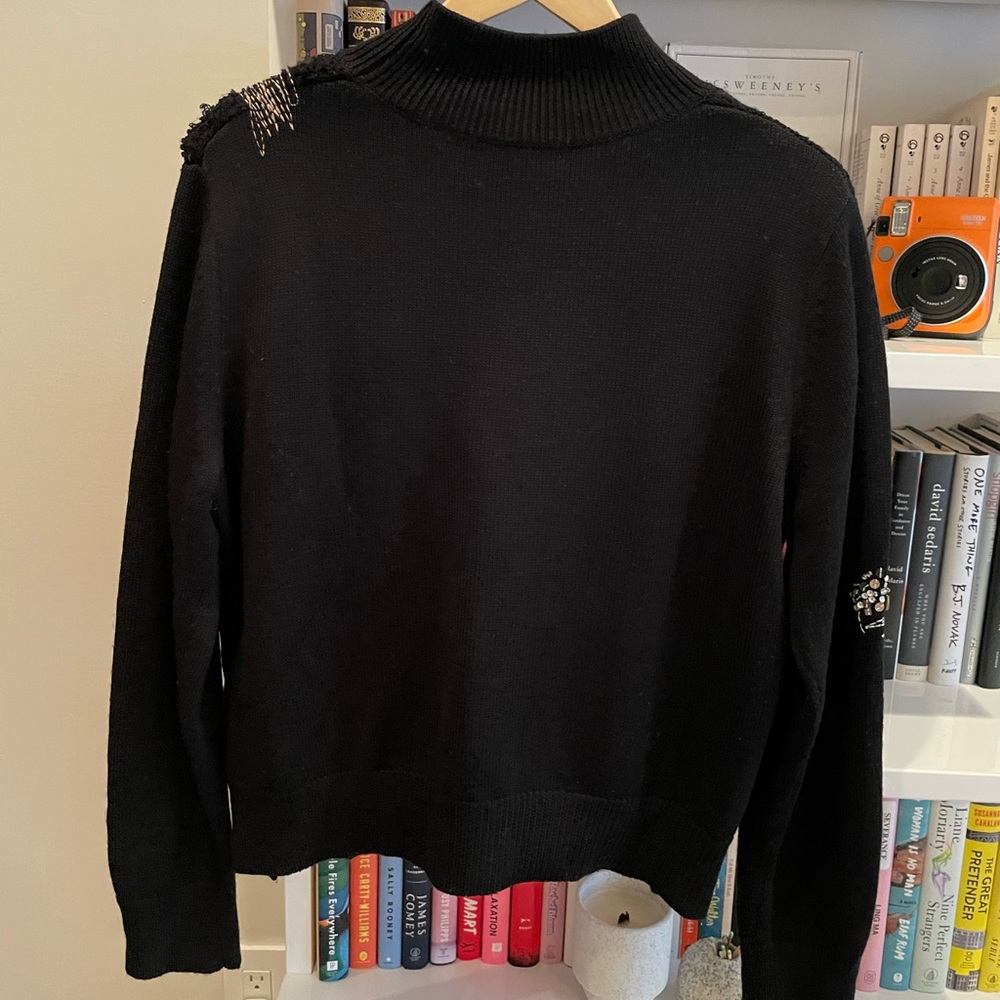 Anthropologie Black Turtleneck Sweater with Gold Sequin Butterfly - Picture 4 of 5